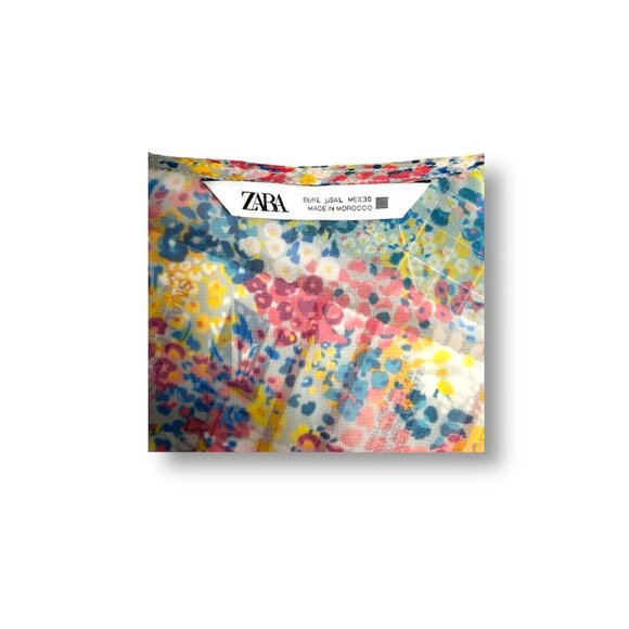 ZARA Pink Floral Ruffle Tiered Long Sleeve Mini Dress Boho Cottagecore Fairy L - Picture 6 of 8